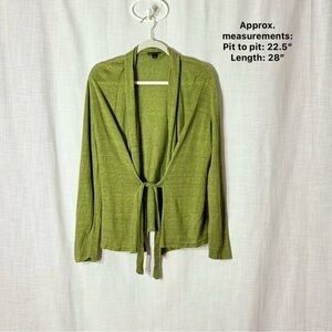 Lafayette 148 Green Linen Tie Front Open Cardigan Sweater Size L
